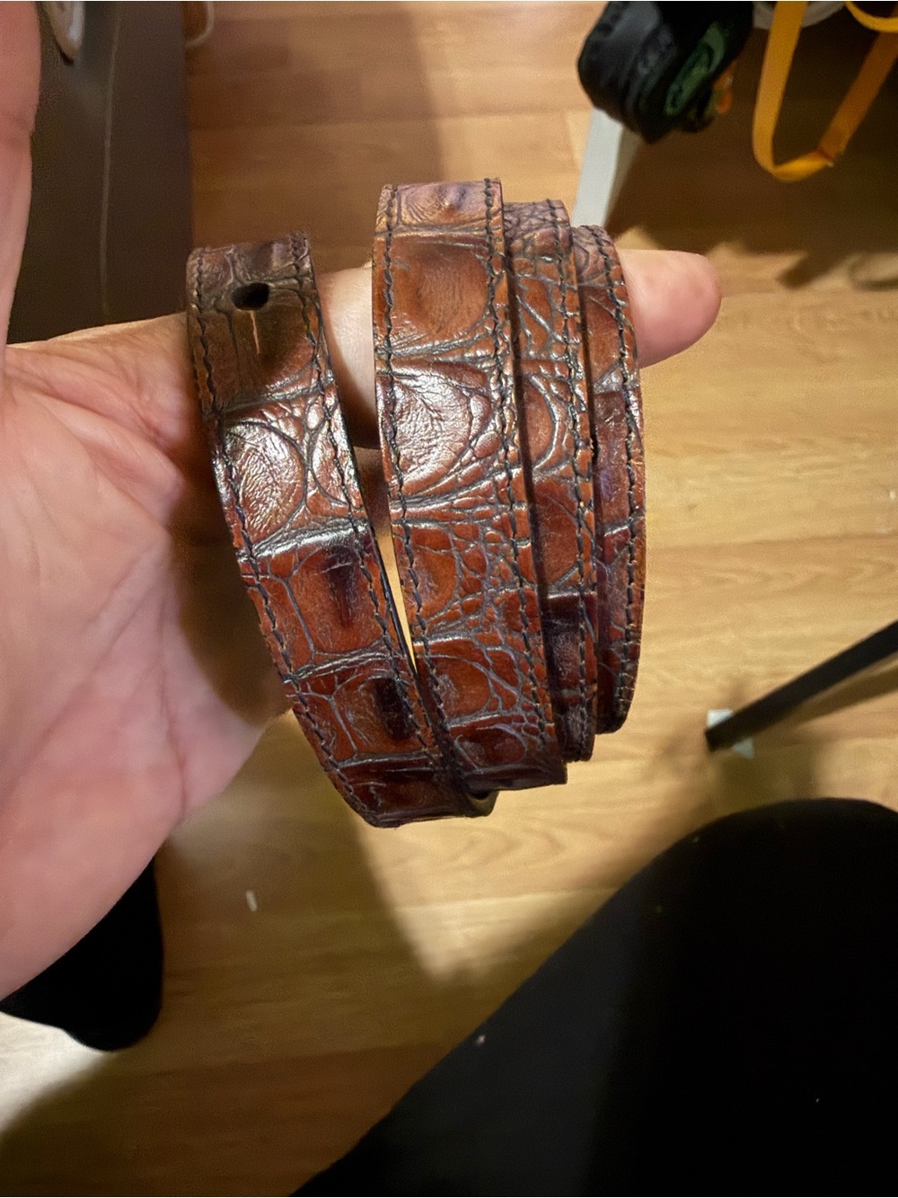 Brahmin Pecan Classic Croc Embossed crossbody purse strap.